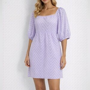 New Million Colors Boutique purple Chevron Dress Medium GORGEOUS Puff Sleeve